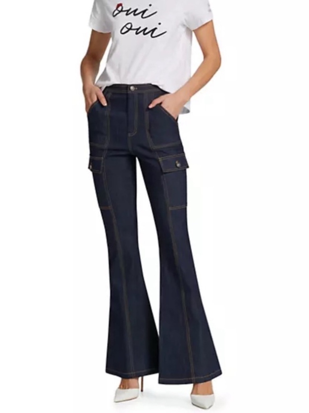 cinq a sept Maurice Dark Blue Flare Cargo Jeans size 6 stretchy